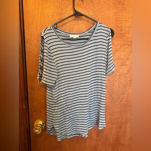 Glitz Black and Gray Striped Short Sleeve Top